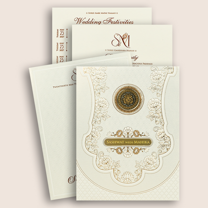 White Embossed Floral Padded Wedding Card - KRE29280