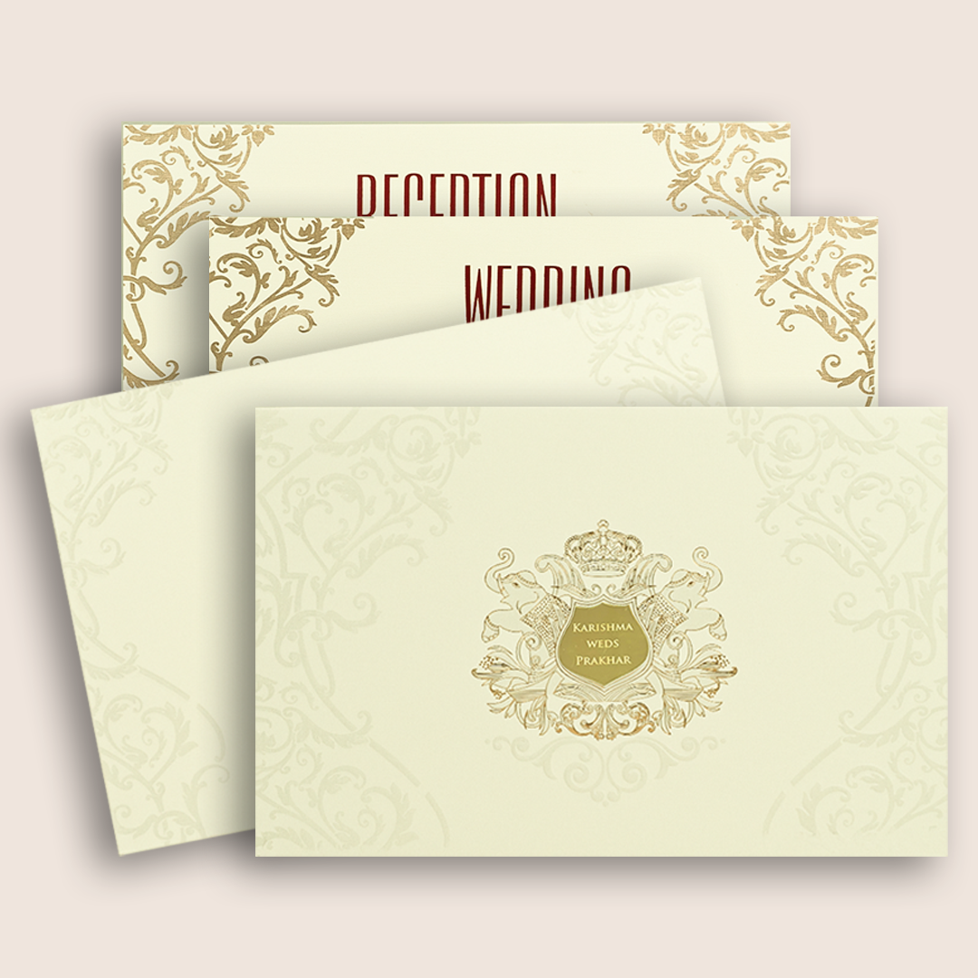 Cream Embossed Floral Padded Marriage Card - KPR010360