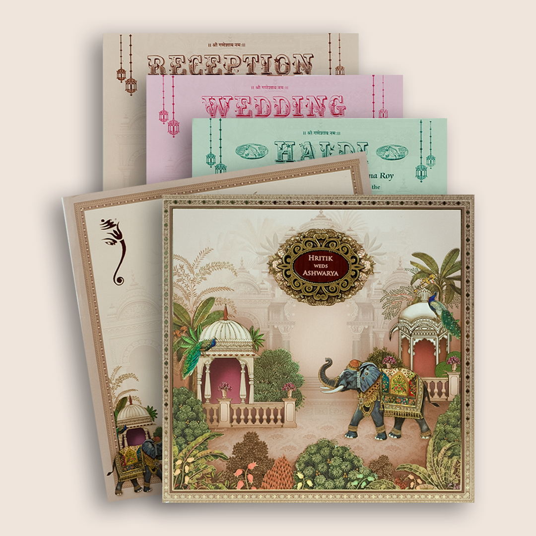 Beige Elephant Padded Marriage Card - KSH18630