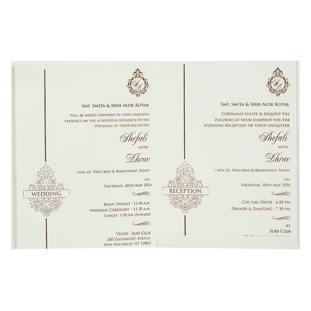 White Ganesha Elephant Embossed Wedding Card-KRE28390