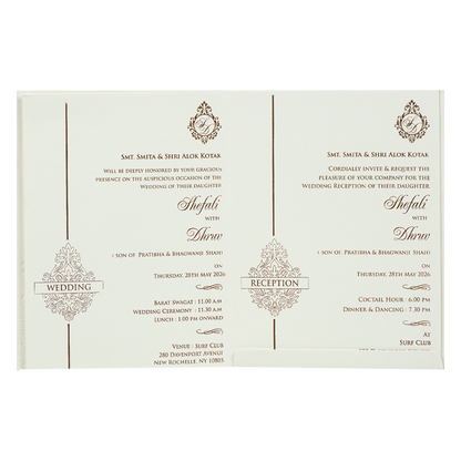 White Ganesha Elephant Embossed Wedding Card-KRE28390