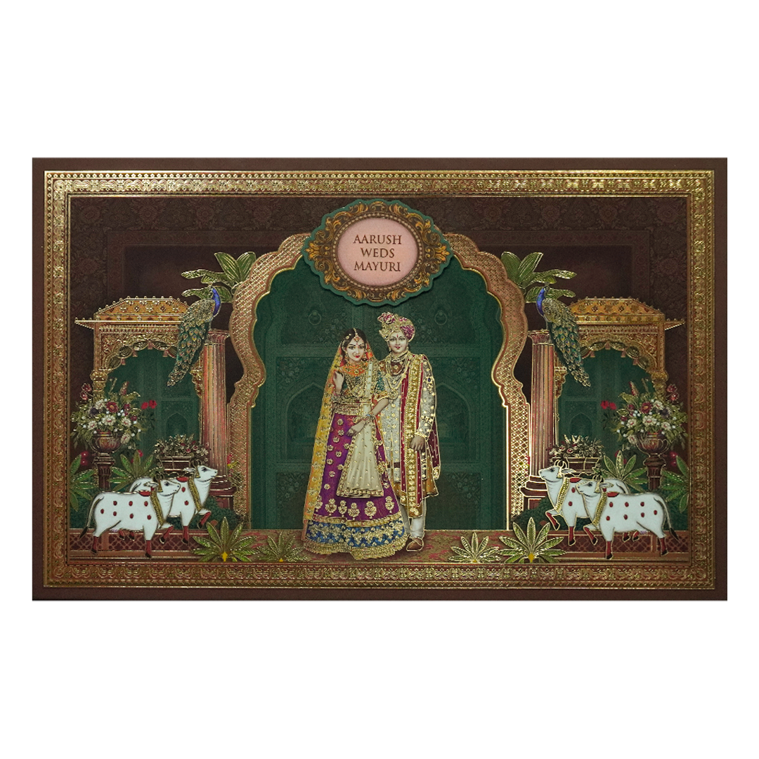 Brown Royal Couple Padded Wedding Card-KSH72150