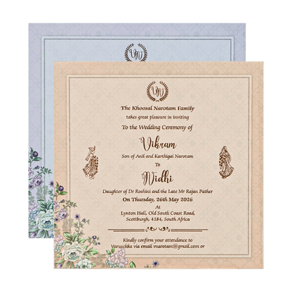 Blue Floral Padded Wedding Card-KRE26560