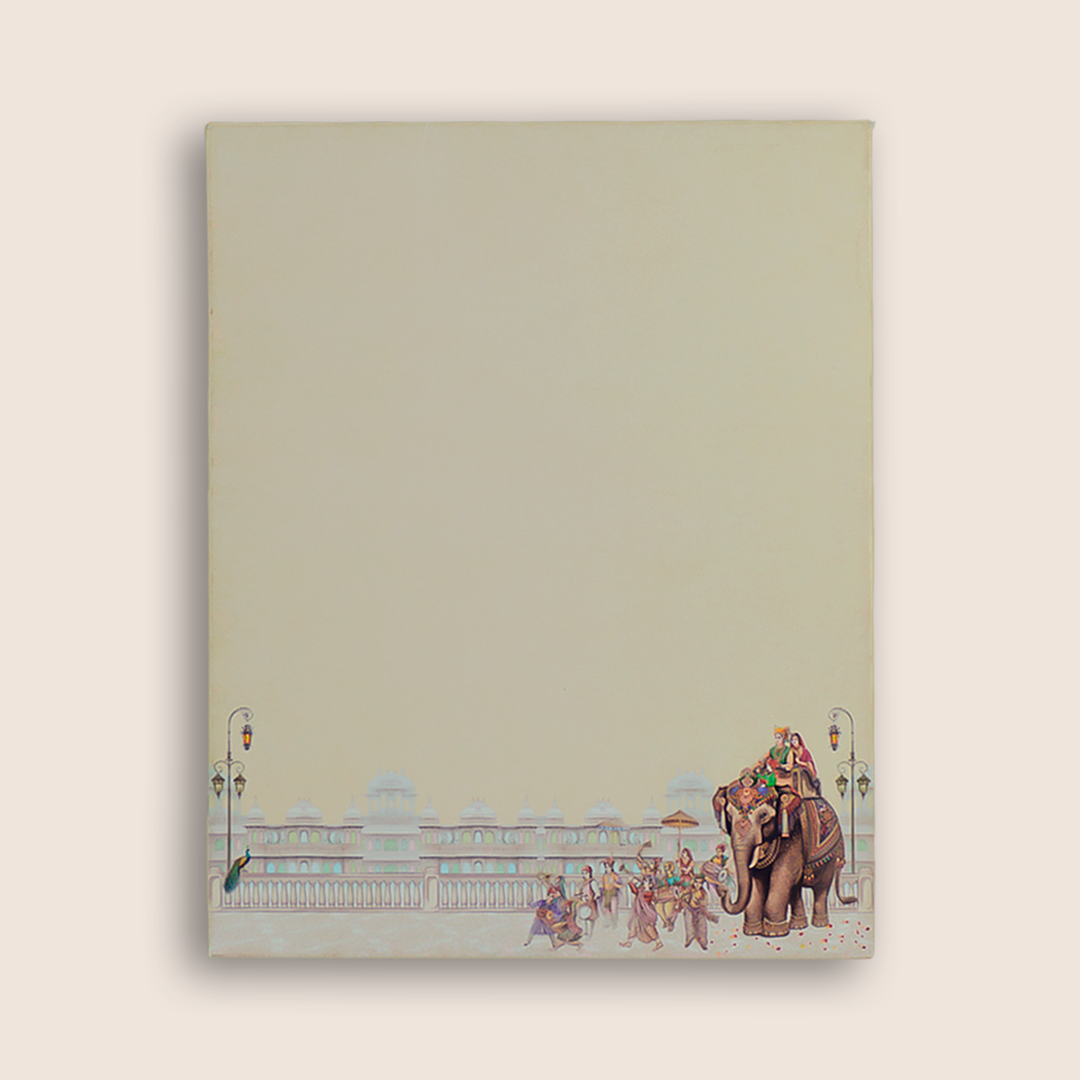 White Royal Elephant Baraat Wedding Card - KAA05140