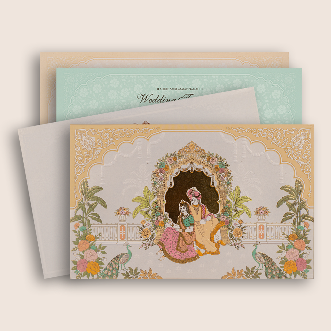 White Embossed Bride Groom Padded Wedding Card - KRE29320