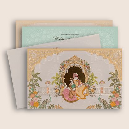 White Embossed Bride Groom Padded Wedding Card - KRE29320