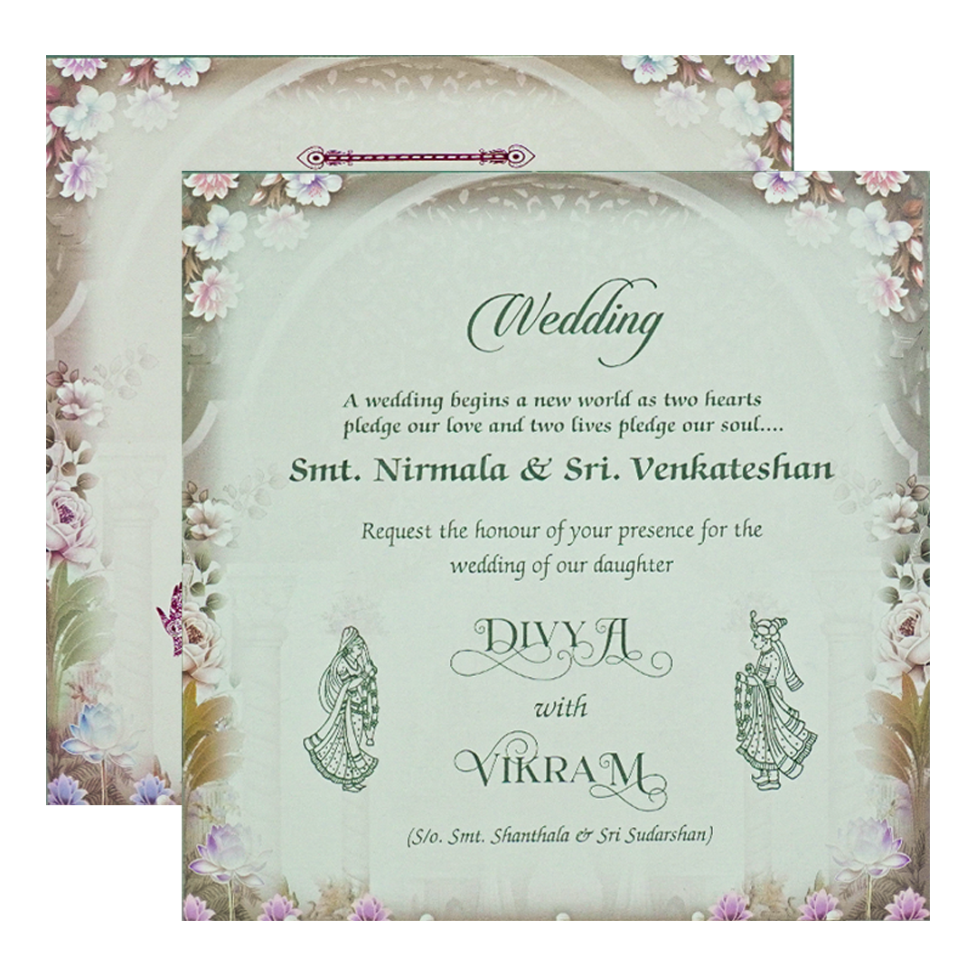 Grey Padded Royal Elephant Wedding Card-KNPO5571C