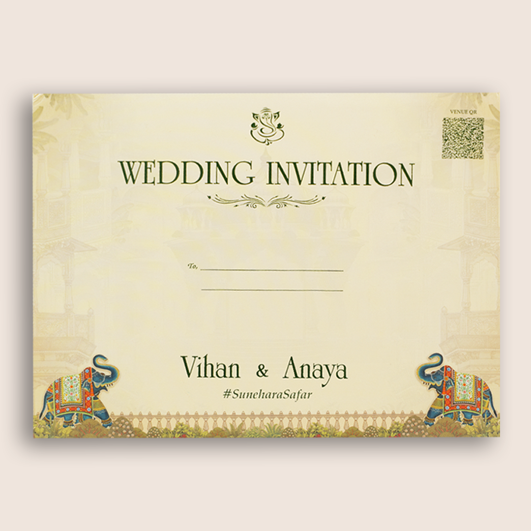 Beige Palace Padded Door Style Wedding Card - KSH18960
