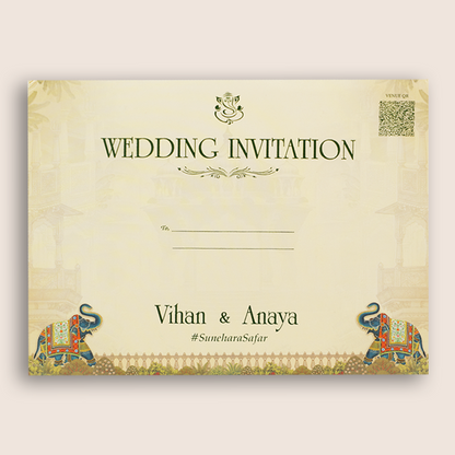 Beige Palace Padded Door Style Wedding Card - KSH18960