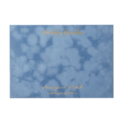 Blue Floral Emblem Padded Wedding Card-KMMWD1160