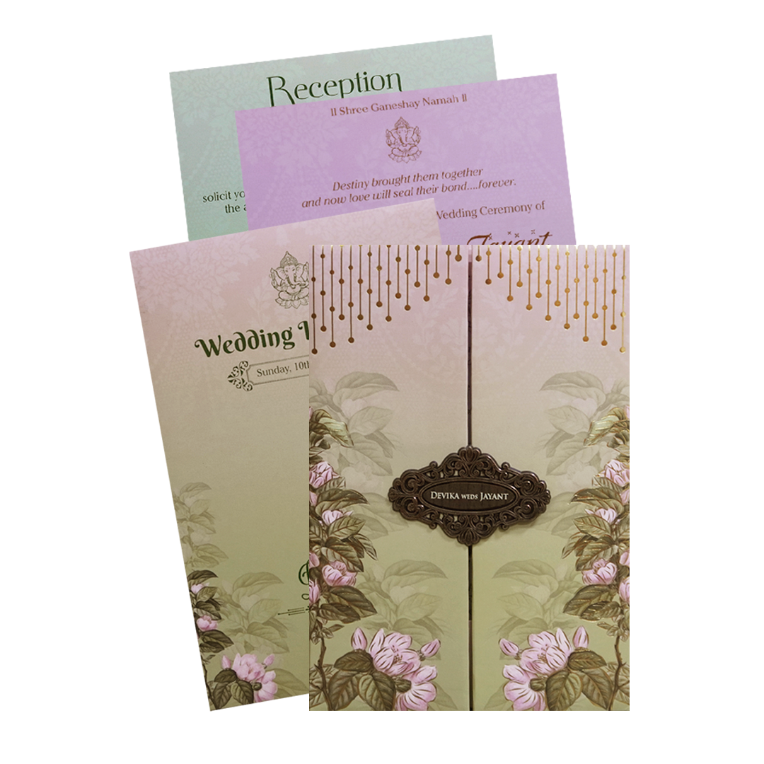 Sage Green Floral Hanging LightsPadded Wedding Card - KVN07330