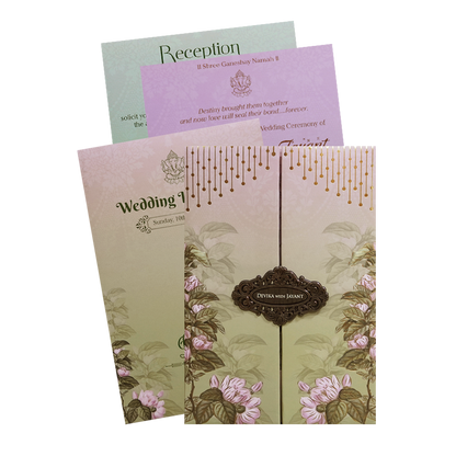 Sage Green Floral Hanging LightsPadded Wedding Card - KVN07330