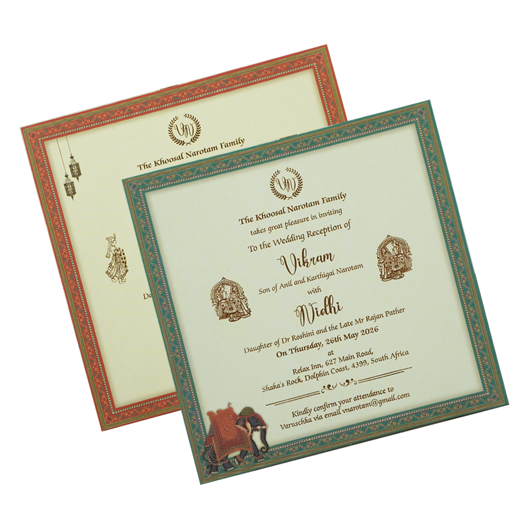 Cream Arch Royal Elephant Wedding Card-KRE27130