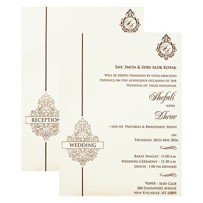 White Floral Arch Padded Wedding card-KRE28130