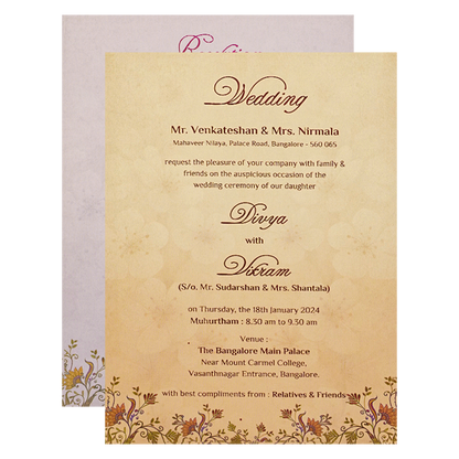 Cream Padded Door Style Floral Wedding Card-KNPO9509G