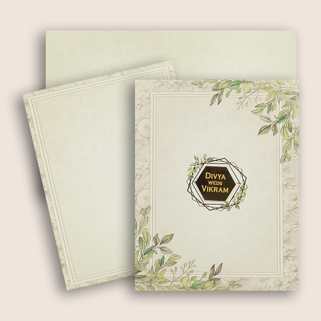 Grey Leaf Pattern Wedding Card - KNKC4093