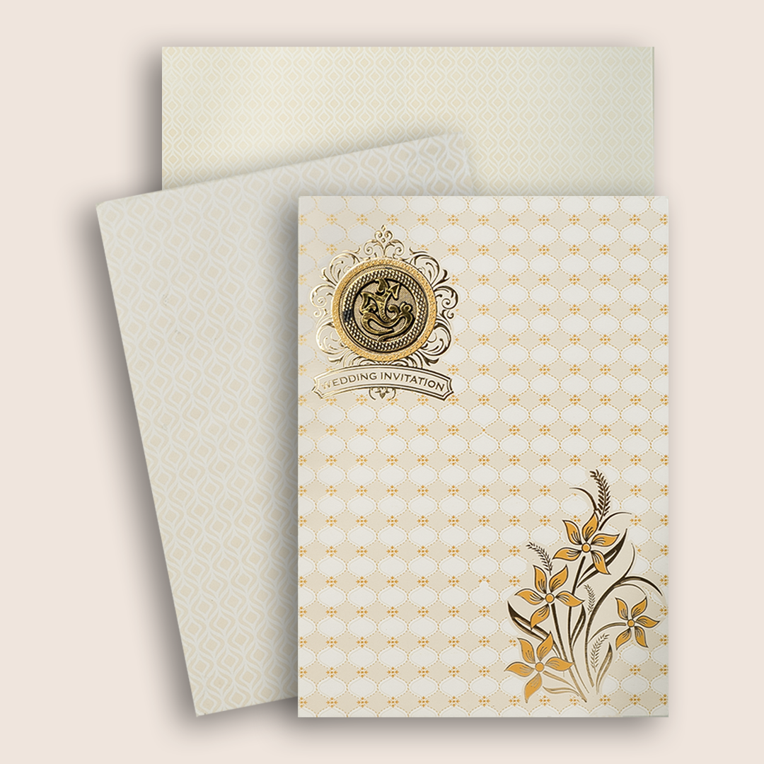 White Gold Floral Wedding Invitation Card-KNCWP456