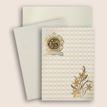 White Gold Floral Wedding Invitation Card-KNCWP456