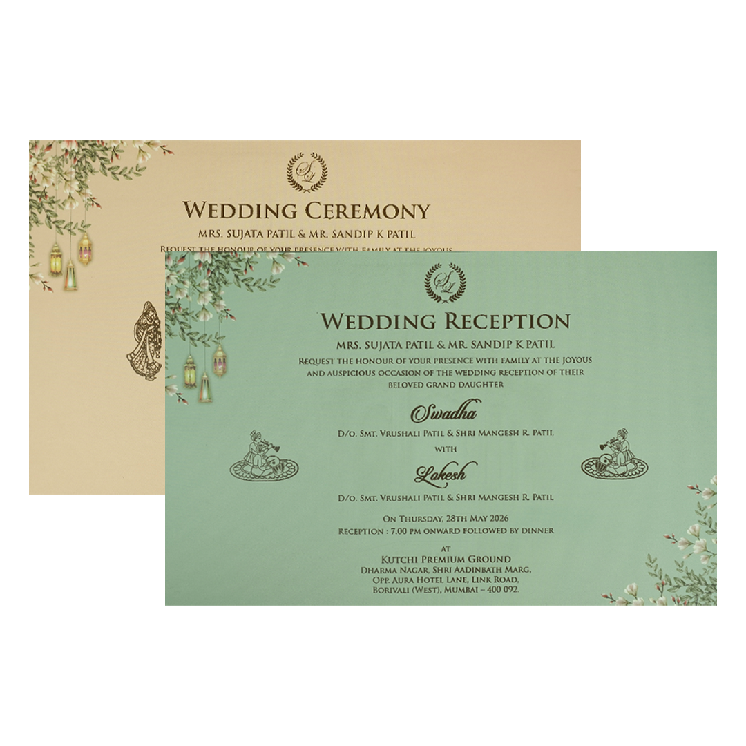 Pista Green Palace Padded Wedding Card-KRE27170