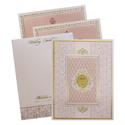 Check out Pink Cream Floral Embossed Laser Cut Padded Wedding Card at best price. ?WhatsApp Support ?Express Delivery.