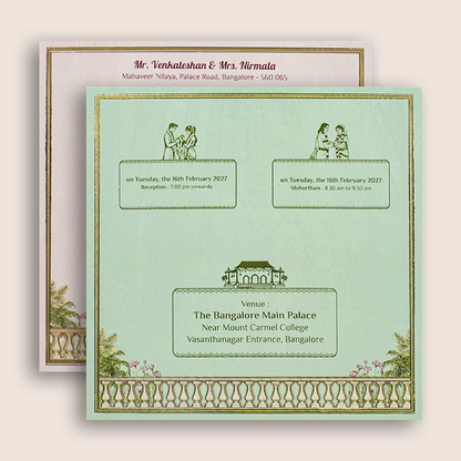 Navy Blue Laser-cut Bride Groom Wedding Card - KNAM4902