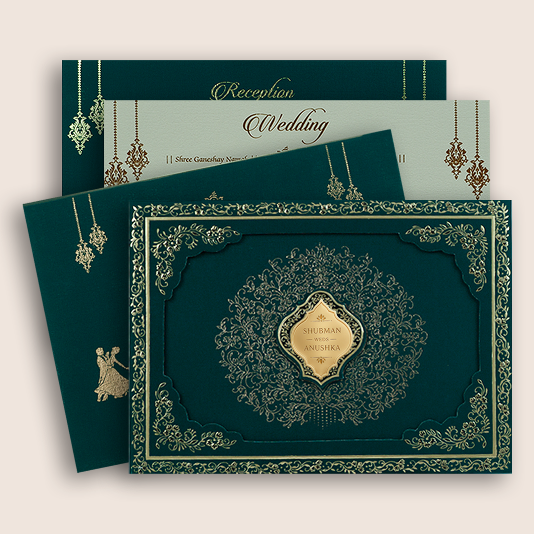 Green Floral Laser Cut Padded Wedding Invitation - KRB10480