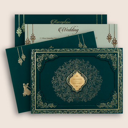 Green Floral Laser Cut Padded Wedding Invitation - KRB10480