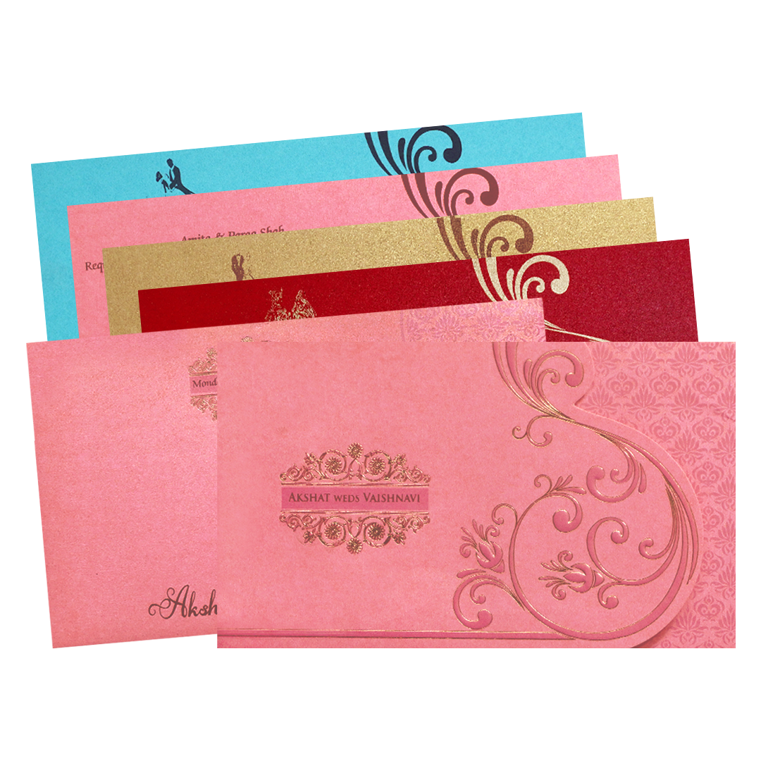 Pink Gold Foil Embossed Floral Wedding Invitation Card-KPR06430