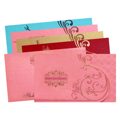 Pink Gold Foil Embossed Floral Wedding Invitation Card-KPR06430