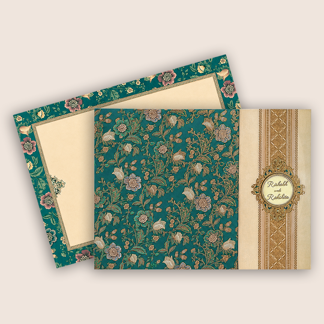 Green Floral Door Style Wedding Card - KAA05410