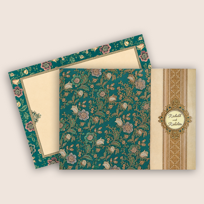 Green Floral Door Style Wedding Card - KAA05410