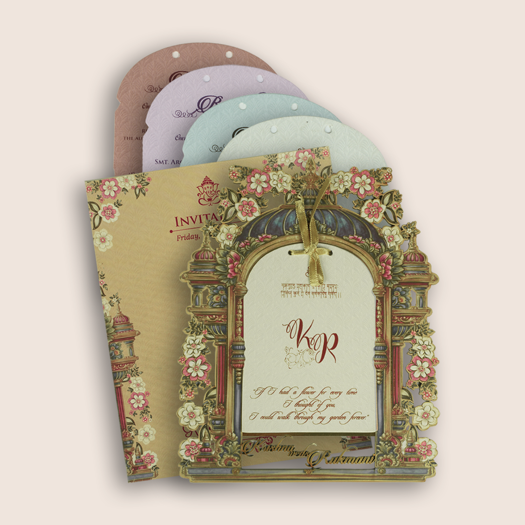 Dark Beige MDF Floral Laser Cut Wedding Card - KJTS1938