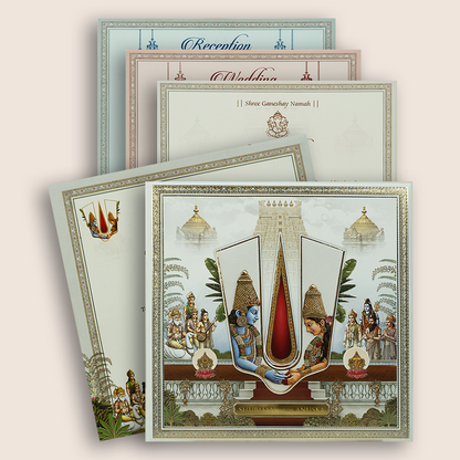 White Vaishnava Tilak Balaji Padmavathi Wedding Card - KRB10770