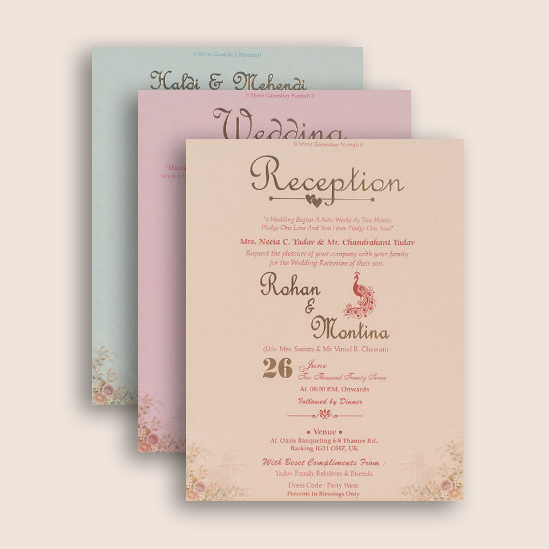 Pink Floral Palace Padded Door Style Wedding Card - KSH18500