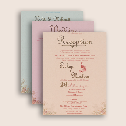 Pink Floral Palace Padded Door Style Wedding Card - KSH18500