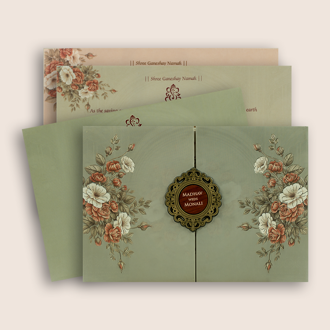 Grey Floral Door Style Padded Invitation Card - KJTS3692