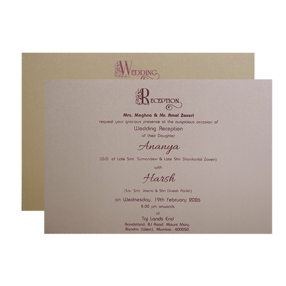 Blue Gold Floral Padded Wedding Card -KMMWD1137