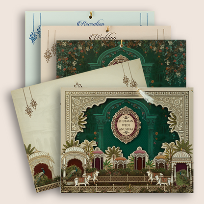 Green Floral Laser Cut MDF Wedding Card - KRB10100