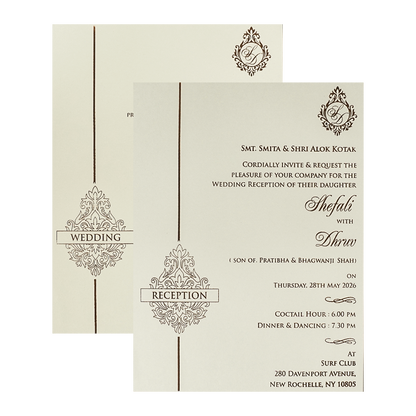 White Floral Arch Padded  Wedding card-KRE28130