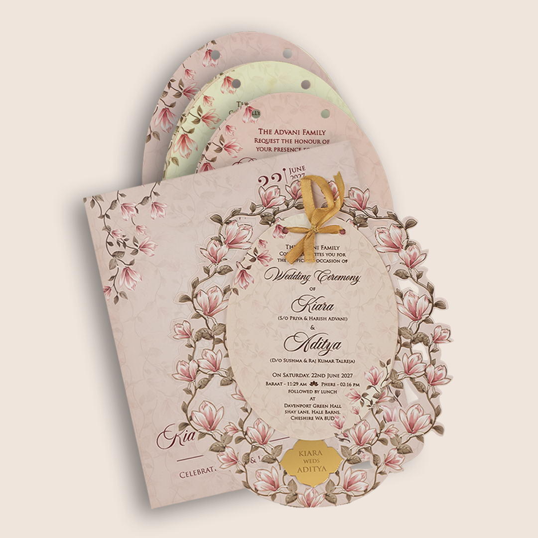 Pastel Pink Lilly Flower Laser Cut Wedding Invitation - KFR17210