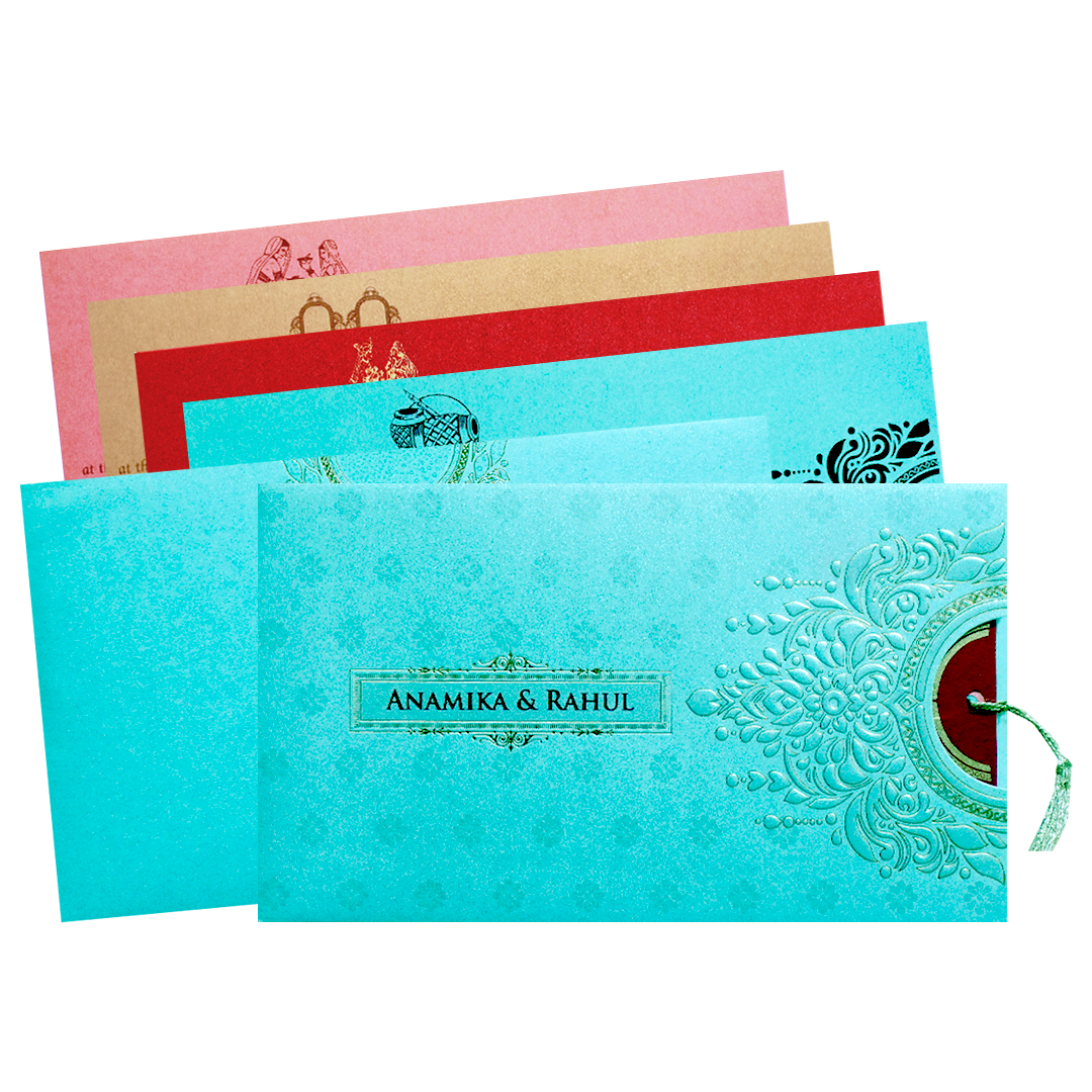 Blue Gold Mandala Cutout Wedding Card-KPR06360