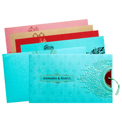 Blue Gold Mandala Cutout Wedding Card-KPR06360
