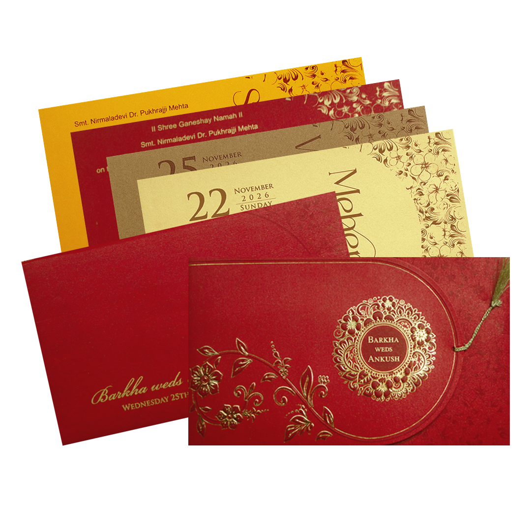 Red Floral Medallion Wedding Invitation Card-King of Cards