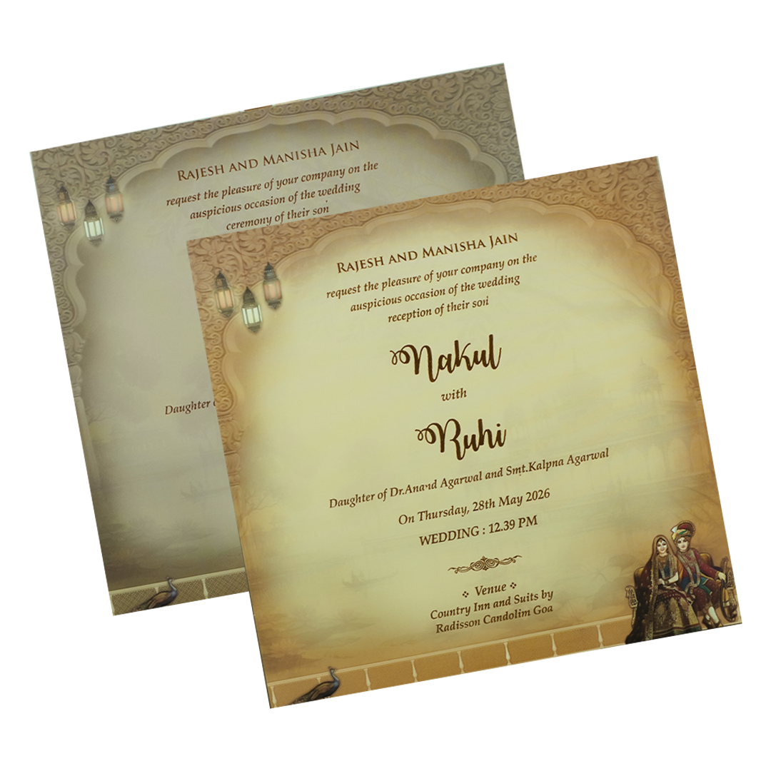 Green Royal Couple Palace Padded Wedding card-KRE27910