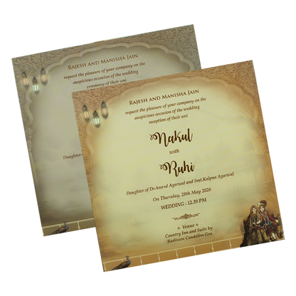 Green Royal Couple Palace Padded Wedding card-KRE27910