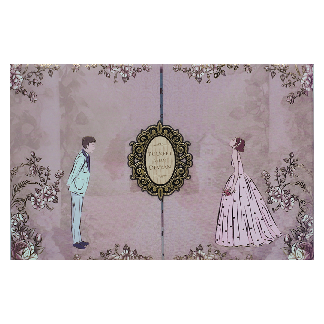 Lavender Bride Groom Padded Wedding Card-KJTS1837
