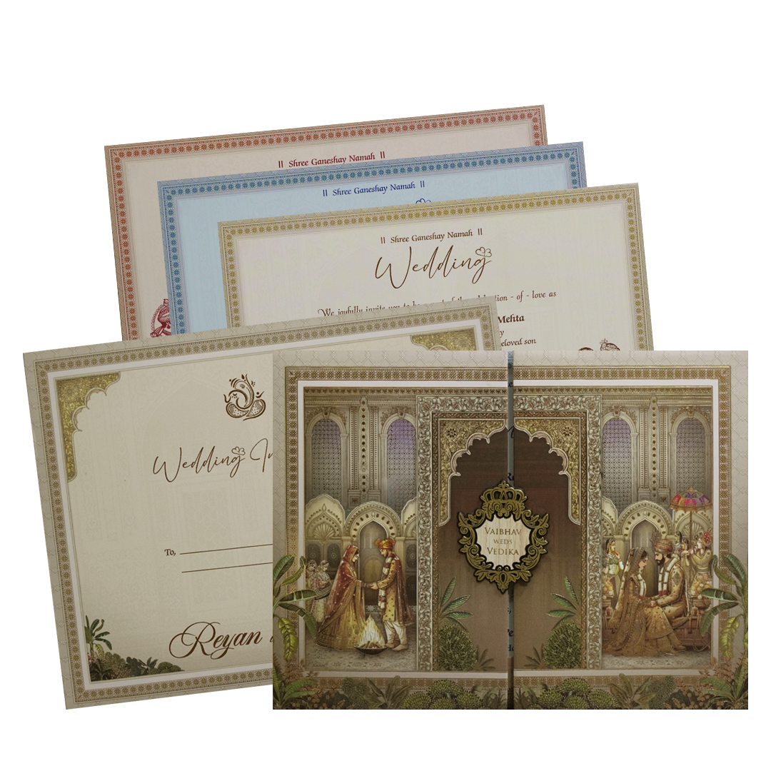 Brown Marriage Ritual Padded Wedding Card - KSH72950