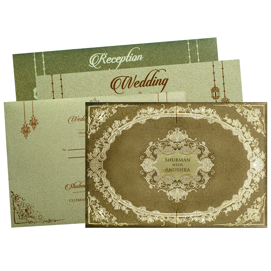 Deluxe Gold Padded Ornate Wedding Invitation Card-KRB08330