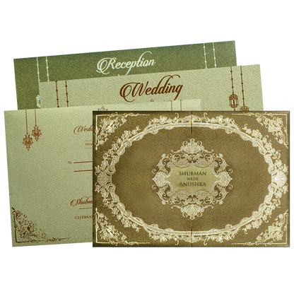 Deluxe Gold Padded Ornate Wedding Invitation Card-KRB08330