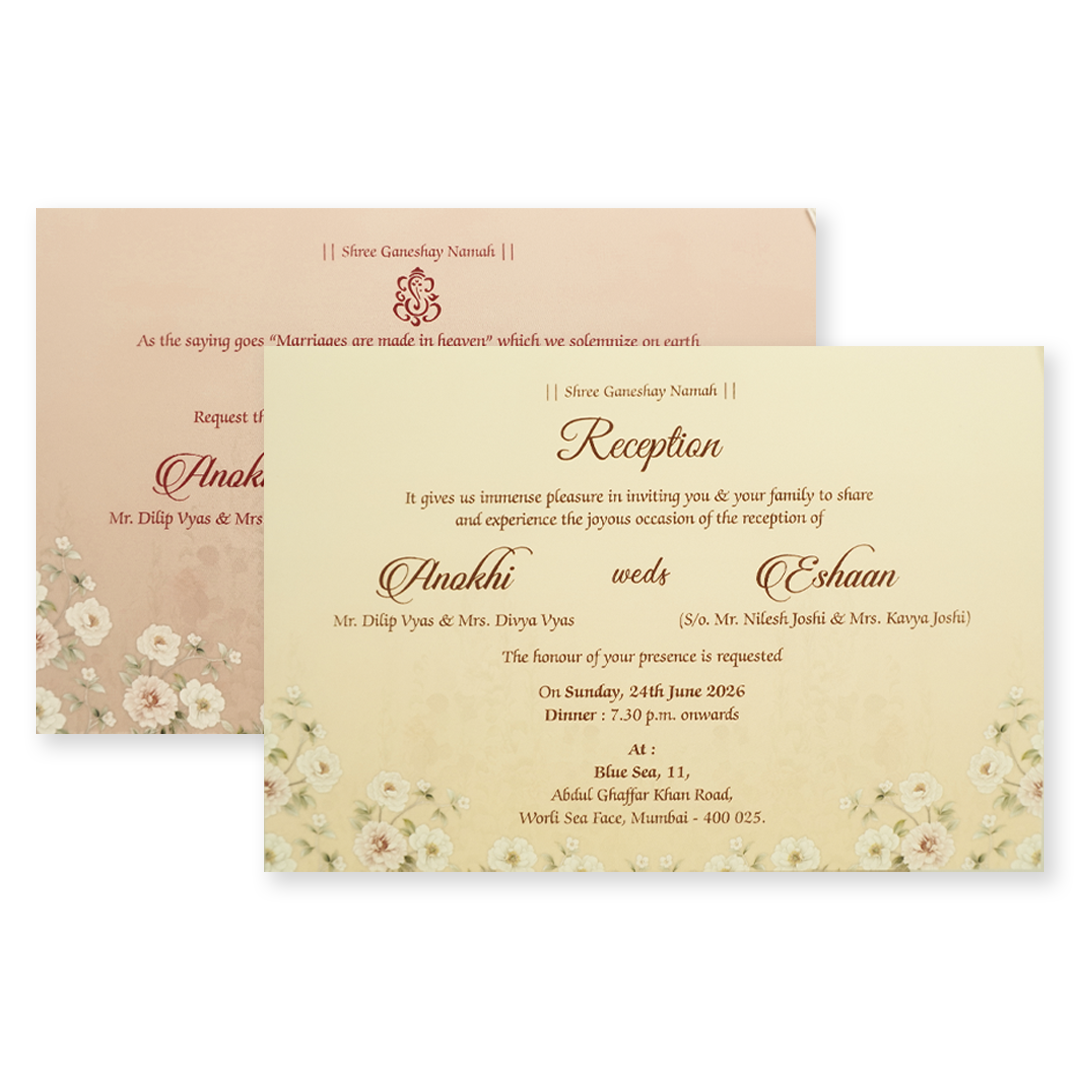 Cream Floral Padded Wedding Card-KJTS3673
